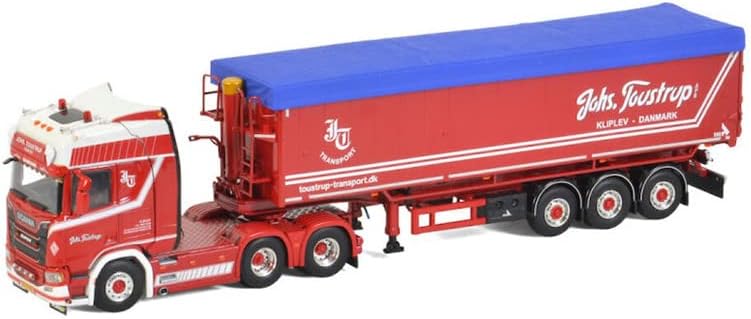 WSI за Scania R Highline CR20H 6x2 ознака Оскарска приколка за приколка - 3 оска Toustrup 1:50 Diecast Truck Preworted Model