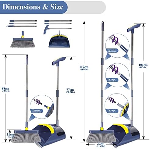 Masthome Spin Mop и кофа сет, 2 во 1 кофа за чистење и сушење со 3 влошки за еднократна употреба, метла и прашина поставена со долга рачка,