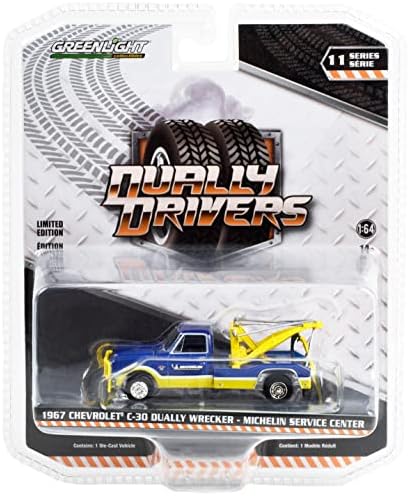 1967 Chevy C-30 Dual Wrecker Turch Truck Michelin Service Center Blue & Yellow Dibal Drivers Серија 11 1/64 Diecast Model Car By Greenlight