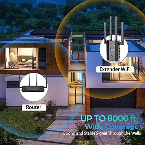 2022 WiFi Extender Signal Booster Booster Coverance до 8600SQ.FT и 40+ уреди, засилувач на Интернет за дома, безжичен повторувач на Интернет