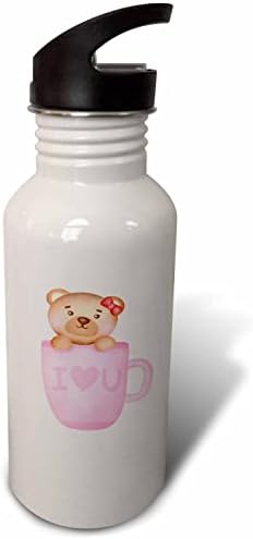 3drose Симпатична мечка што седи во розова, те сакам илустрација на кригла - шишиња со вода