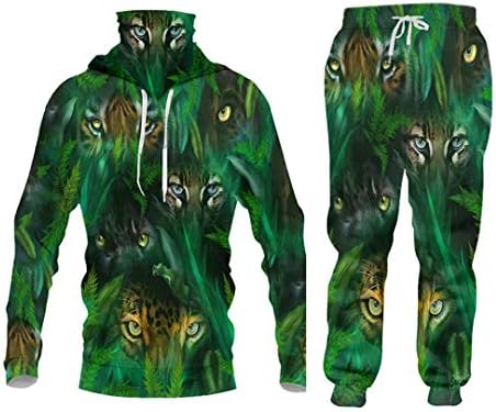 Случаи за дуксери за животински шуми и џогерни панталони поставени зелени 3Д тигарски очни печати унисекс врвови