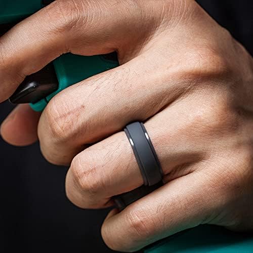 Thunderfit Силиконски прстени за мажи - 4 прстени / 1 прстен зачекорен раб гумени свадбени ленти 9,5 мм / 8,5 мм / 7мм ширина