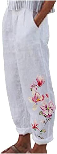 Летните жени широки нозе Бохо постелни панталони гроздобер цветни еластични половини палацо хареми панталони обични лабави панталони