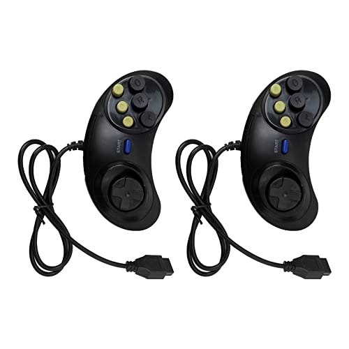 QBLAHIP 2PCS 6 контролер на играта на копчињата за Sega Genesis Black погоден за системот за генеза на Вега