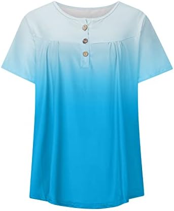 Балаки Туника за жени кратки ракави Обични блузи градиент, маичка со маица со копчиња за вратот, кои излегуваат од маица со