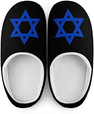 Израелско Знаме Хексаграм Машки Памучни Влечки Зимски Топли Домашни Влечки Нелизгачки Ѓон Влечки Внатрешни Надворешни Чевли