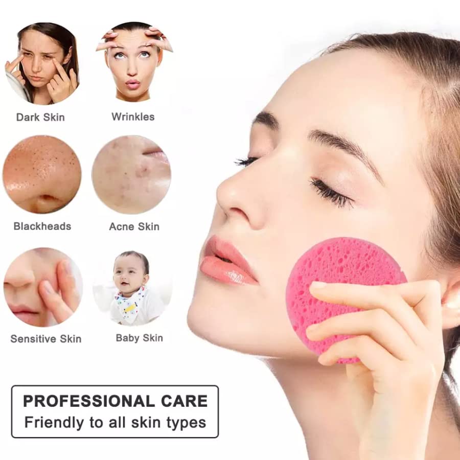 100 брои Компресирана целулоза шминка за чистење на лицето - розови и бели - совршени за отстранување на шминка, ексфолијација