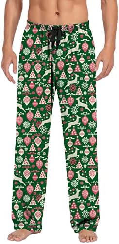 Бафало карирани панталони панталони истегнат половината Дедо Мраз графички пјс, за спиење, удобна случајна влечка за магла за мажи