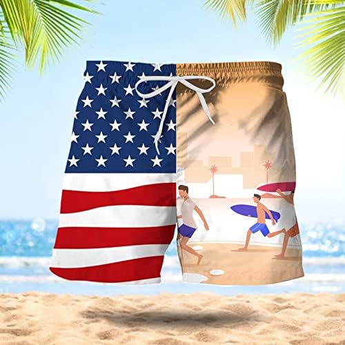 4 -ти јули Менс шорцеви машки пливање стебла лабава облека за капење еластична половината што дише американско знаме со долги плочи