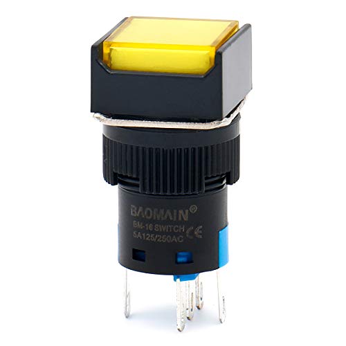 Baomain 5/8 16мм копче за копче за притискање на копчето LED LED светилка жолта светлина DC 12V SPDT 5 PIN 5 PACK