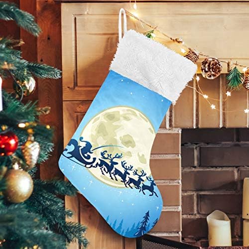 Месец Пимилагу под сините божиќни чорапи на Санта Елк 1 Пакет 17,7 “, виси чорапи за Божиќна декорација