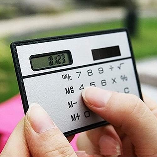 Willowswayw соларна моќност 8 цифрен џеб мини калкулатор тенок кредитен картички со големина на домашна канцеларија - црна