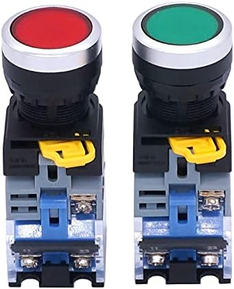 TWRQA 2PCS 22mm 10A 440V 1NO 1NC DPST PUST SWITCH SWITCHBUTTON прекинувачи со црвена зелена LED светлосна напон 110V