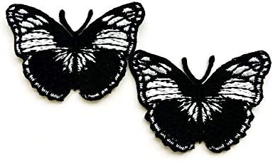Сет од 2 мали. Мини убава пеперутка црна боја убава шарена цртана руда везена шива на железо на лепенка за ранец од фармерки облека