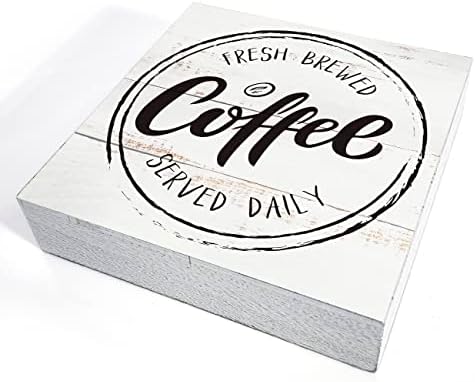 Кафе кутија за кутија кујна кујна дома украс, рустикално свежо сварено кафе се служи дневно дрвена кутија знак блок плакета за wallидна таблета