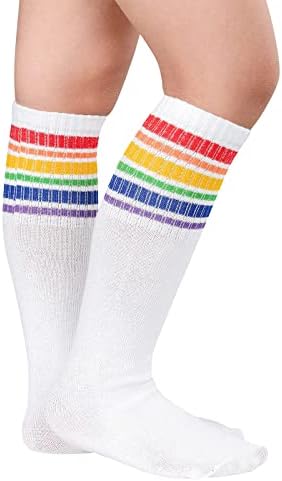 KOMOREBI деца фудбалски чорапи мали деца со високи цевки чорапи три ленти памучни униформни спортови за порибување за девојчиња