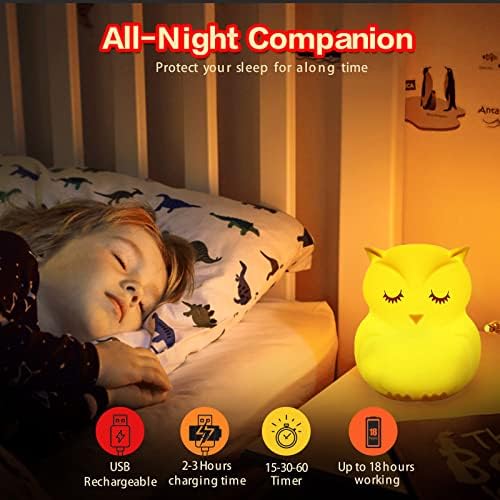 Wha & Darren Owl Night Lights Деца, силиконски светло креветче, светло за бебешки расадници, спиење ноќно светло, незгодна ноќна светлина за