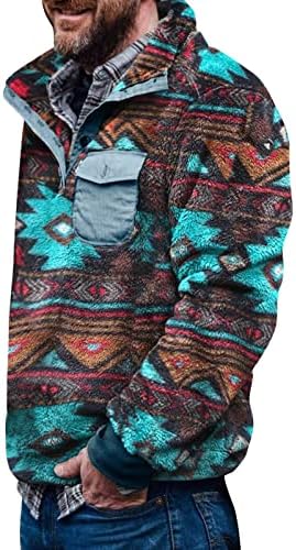Машко нејасно руно пуловер за џемпери Ацтек Ацтек копче за печатење на топли топли џемпер за џемпер за мажи