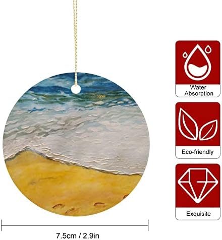 2021 Божиќен украс керамички двострани печатени кружни украси за Божиќ прекрасна плажа приморска уметност смешни идеи за чување подарок