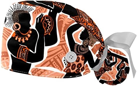 Niaocpwy 2pcs жени прилагодливо работно капаче со копче африкански племенски танцување конска опашка од торбичка вратоврска назад