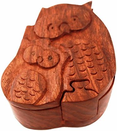 Purpledip дрвена загатка кутија 'Mamma Owl - Baby Owl': Рачно изработена мистерија за чување на магична игра
