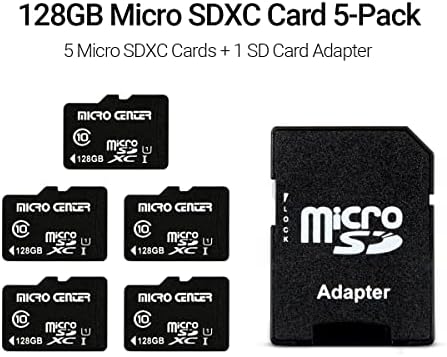 Микро Центар 128gb Класа 10 MicroSDXC Флеш Мемориска Картичка Со Адаптер За Мобилен Уред За Складирање Телефон, Таблет, Беспилотни Летала