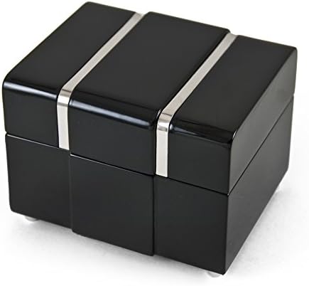 Модерна 18 белешка црна лак музичка накитска кутија со хромирани акценти - многу песни што треба да се изберат - Клер де Лун