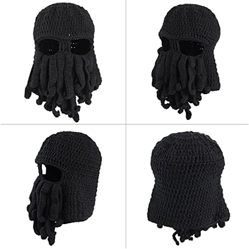 Триводер октопод брада капа Зимска брада капа од гравчиња плетена капа топло ветерно за мажи жени