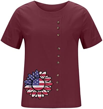 Дами кошула Денот на независност Денот на летните жени кратки ракави екипаж вратот цветни вметнати печатени врвни маици случајно