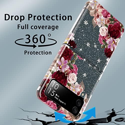 KJSK За Samsung Galaxy Z Flip 4 5g Случај - Женски Цвеќиња Јасен Хибриден Мек Tpu Браник + Цврст Компјутер Заштитен Капак Куќиште За Мобилен