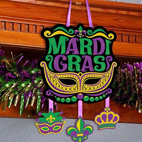 Jetec Mardi Gras Party Sign Mardi Gras карневал дрвен знак карневалски сјај на вратата за декорација за забави за забава Марди Грас