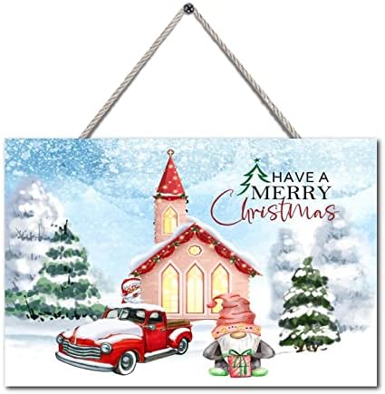 Божиќна врата знак Дедо Снежна куќа камион зимска сцена дрво wallид уметност виси знак Божиќ виси декор за домашна забава дневна