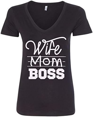 Threadената жена на жената мама шеф V-врат маица
