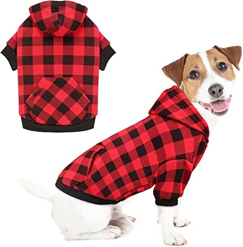 Кучиња худи кучиња џемпер црвена биволска карирана облека за кучиња топло и меко дише пријатно средно кучиња худи кучиња џемпери
