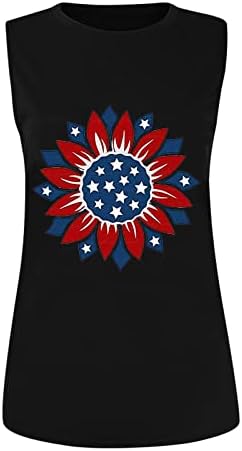 Ден на знамето на резервоарот за жени Смешна графичка маица без ракави, американско знаме starвезда Шарена кошула 4-ти јули тренингот
