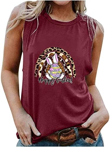 Xipcokm Women'sенски велигденски резервоар врвот мода печатени графички кошули ракавички обични маица лабава маички цврсти удобни