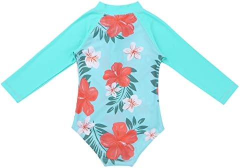 Tiaobug новороденче бебе девојки со долги ракави цветни УВ сонце заштита од осип, рафлени патенти кошули, исмејувајте ја облеката за капење