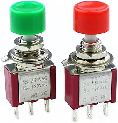 TWRQA 1PCS AC 2A/250V 5A/120V 3 PIN SPDT Моментно копче на копчето PushButton 1 No 1 NC