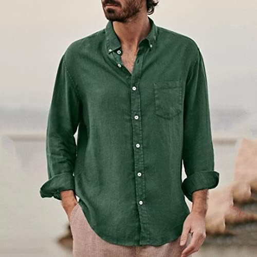Копче за кошули за машки постелнина надолу со кошула со долги ракави, обични врвови на кошула на плажа, модни врвови