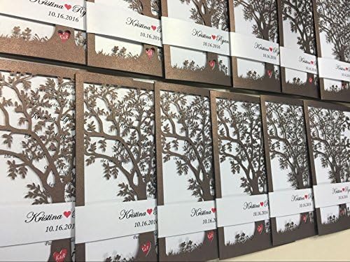 Металик Свадба Покана Старо Дрво Покана Дизајн Свадба Картички Црвено Срце Покана-Пакет од 50