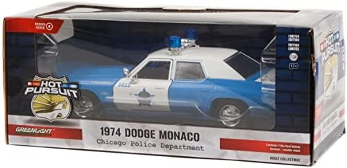 Колекционерски производи Greenlight 85541 Hotешка потрага - 1974 Доџ Монако - Полициско одделение во градот Чикаго 1:24 Скала