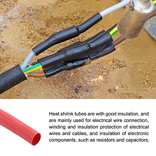 Цевче за намалување на топлината на топлина 2: 1 кабелска цевка за ракави, [за заштита на електрична изолација] - 1/4 dia/1m/црвена