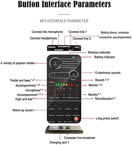 SDFGH Преносен повеќекратен аудио ефект на глас менувач Bluetooth-компатибилен во живо звук за менување на картички Телефонски компјутерски