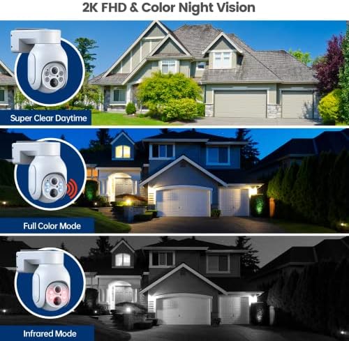 Безбедносна камера безжична соларна енергија на отворено, 2K PAN TILT PTZ DOME камери на отворено, ноќно гледање во боја, двонасочно