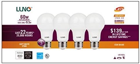 LUNO A19 Затемнета LED Сијалица, 9.5 W, 800 Лумени, 2700K, Средна База, UL &засилувач; ЕНЕРГИЈА ЅВЕЗДА