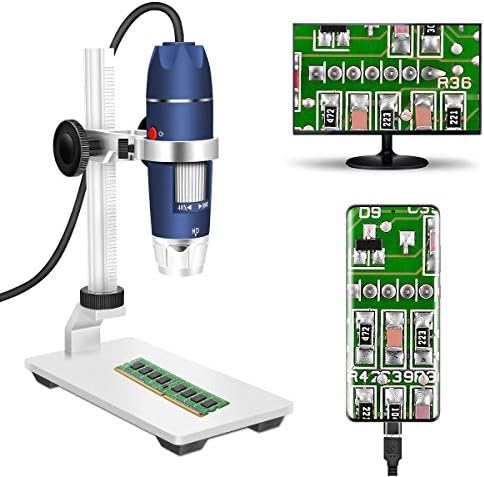 USB дигитален микроскоп камера, Jiusion 40-1000x Преносен Endocpope Endoscope 8PCS LED со професионален штанд со адаптер, компатибилен со Mac