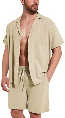 Thwei mens 2 парчиња кошула поставете кратко копче за кратки ракави надолу во обични хипи плажа за одмор шорцеви за шорцеви облеки