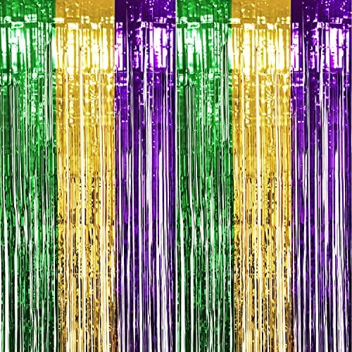 Подарокекспрес 2 пакет 36 x 100 Марди грас металик фолија раб завеса, тематска забава на Марди Грас, позадина