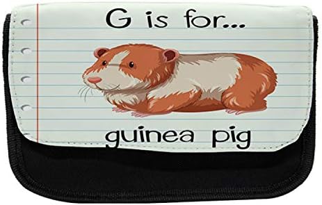 Случајна кутија за моливи за заморчиња за заморчиња, G е за Гвинеја Свиња Текст, торба за молив со ткаенини со двојно патент, 8,5 x 5,5,